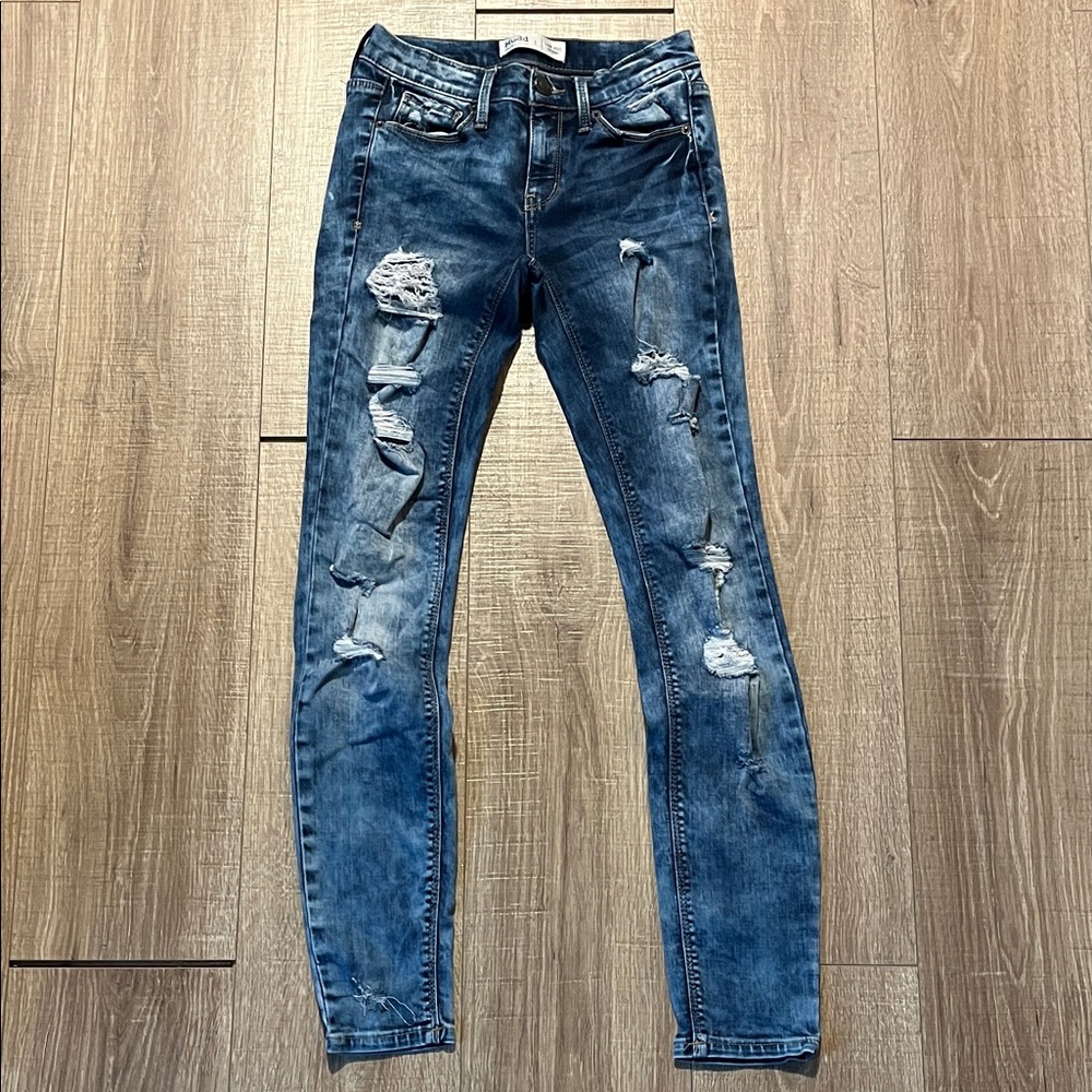 Mudd Women's Distressed Skinny Jeans - Blue Low Rise Size 1